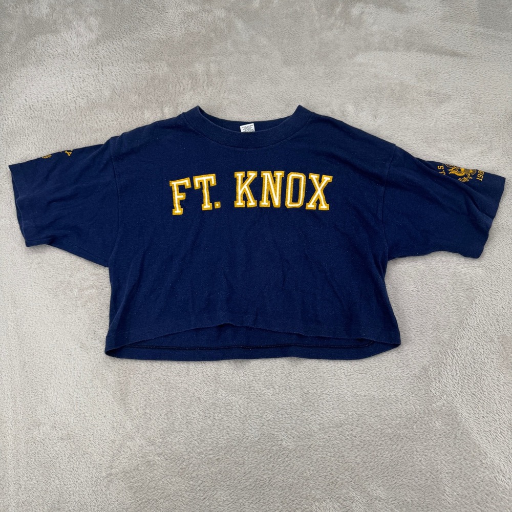 Vintage 90s Medallion Ft Knox United States Army Shirt Womens M Blue Crop Top